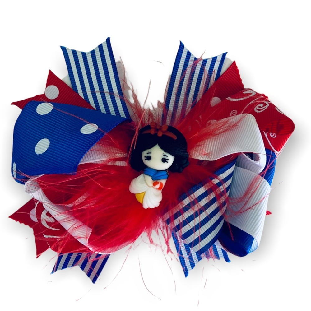 Snow White Princess Hair Bow for Girls with Colored grosgrain Ribbons Sise 4”